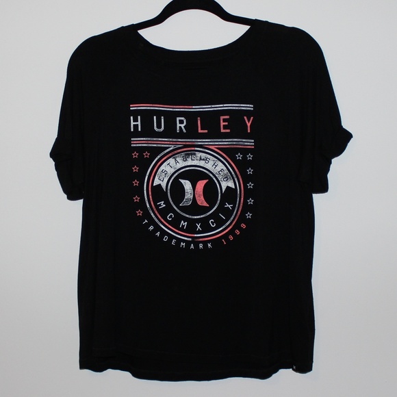Hurley Tops - Hurley | Black Graphic Tee with Cuffed Sleeves
